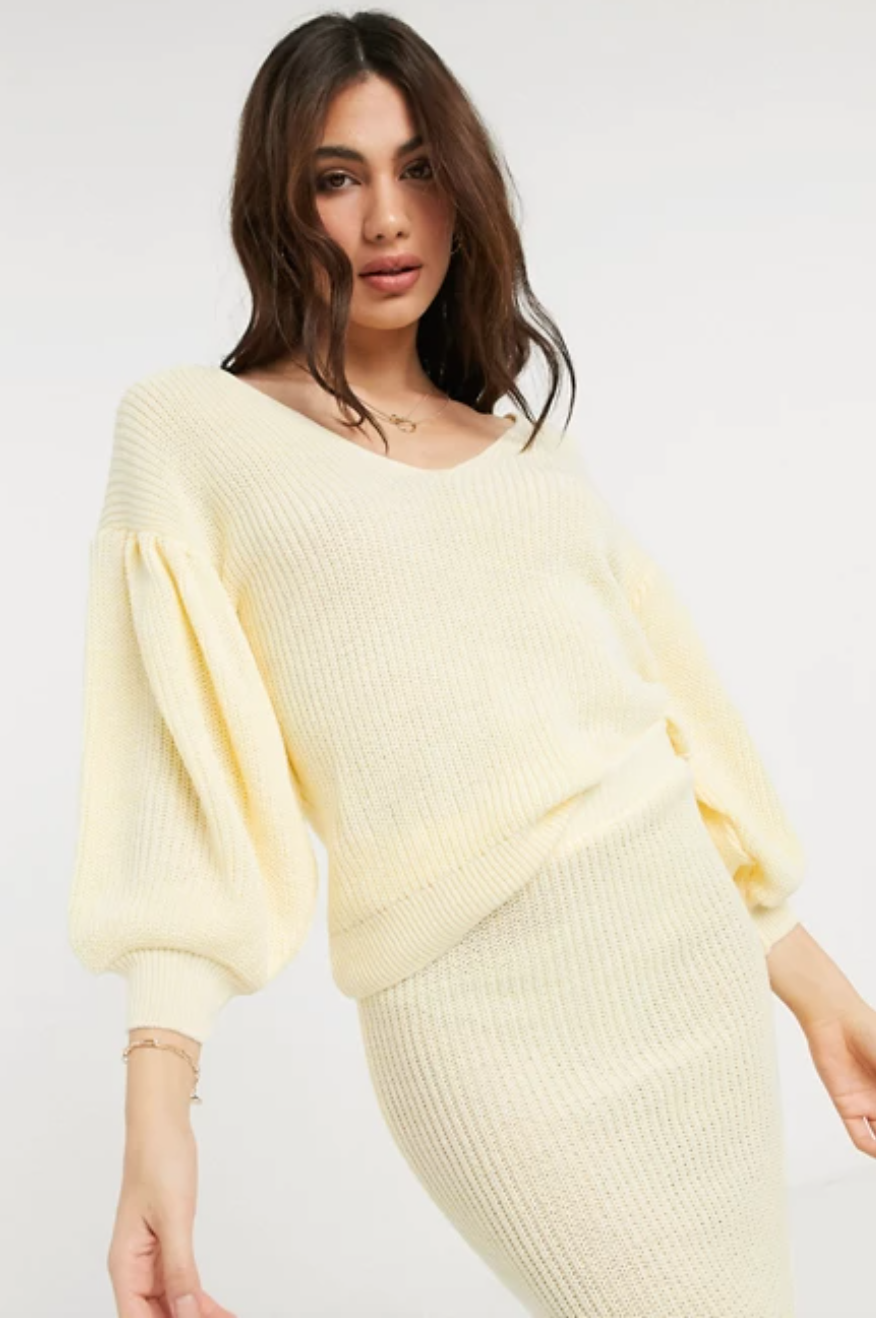 Asos Design Knitted Sweater And Skirt Two Piece