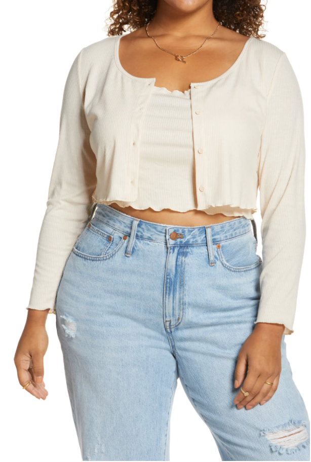 BP Cropped Rib Cardigan Camisole Set Nordstrom