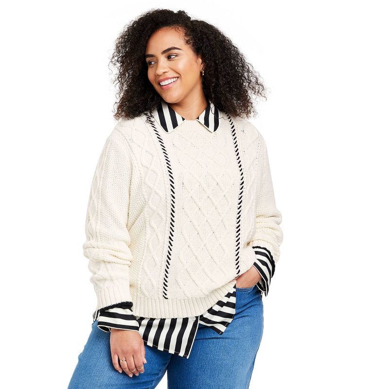 La Ligne X Target Cableknit Whipstich Stripe Crewneck Sweater