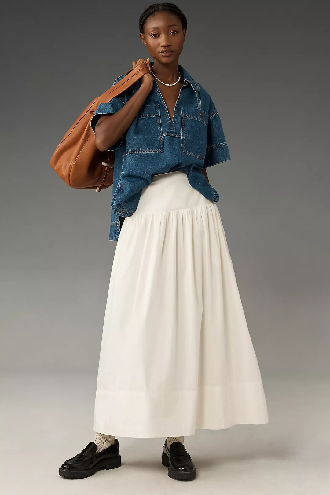 Maeve Drop Waist Poplin Skirt