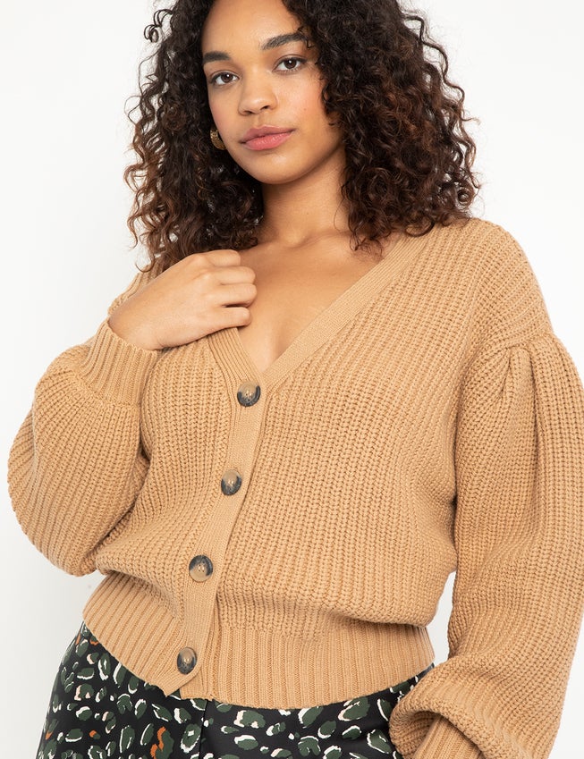 pleated sleeve cropped cardigan