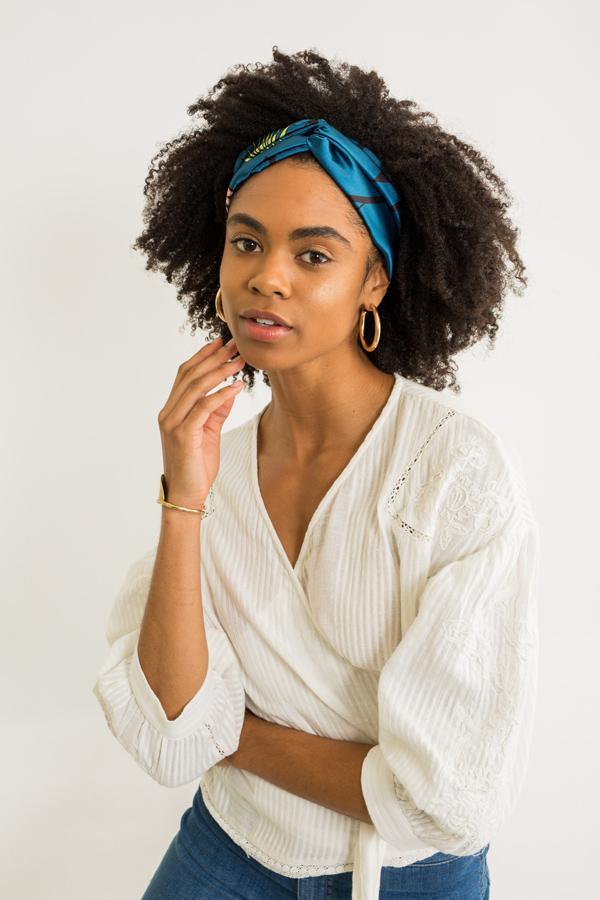 Grace Eleyae + Silk Turban Style Headband – Blue Peach Floral