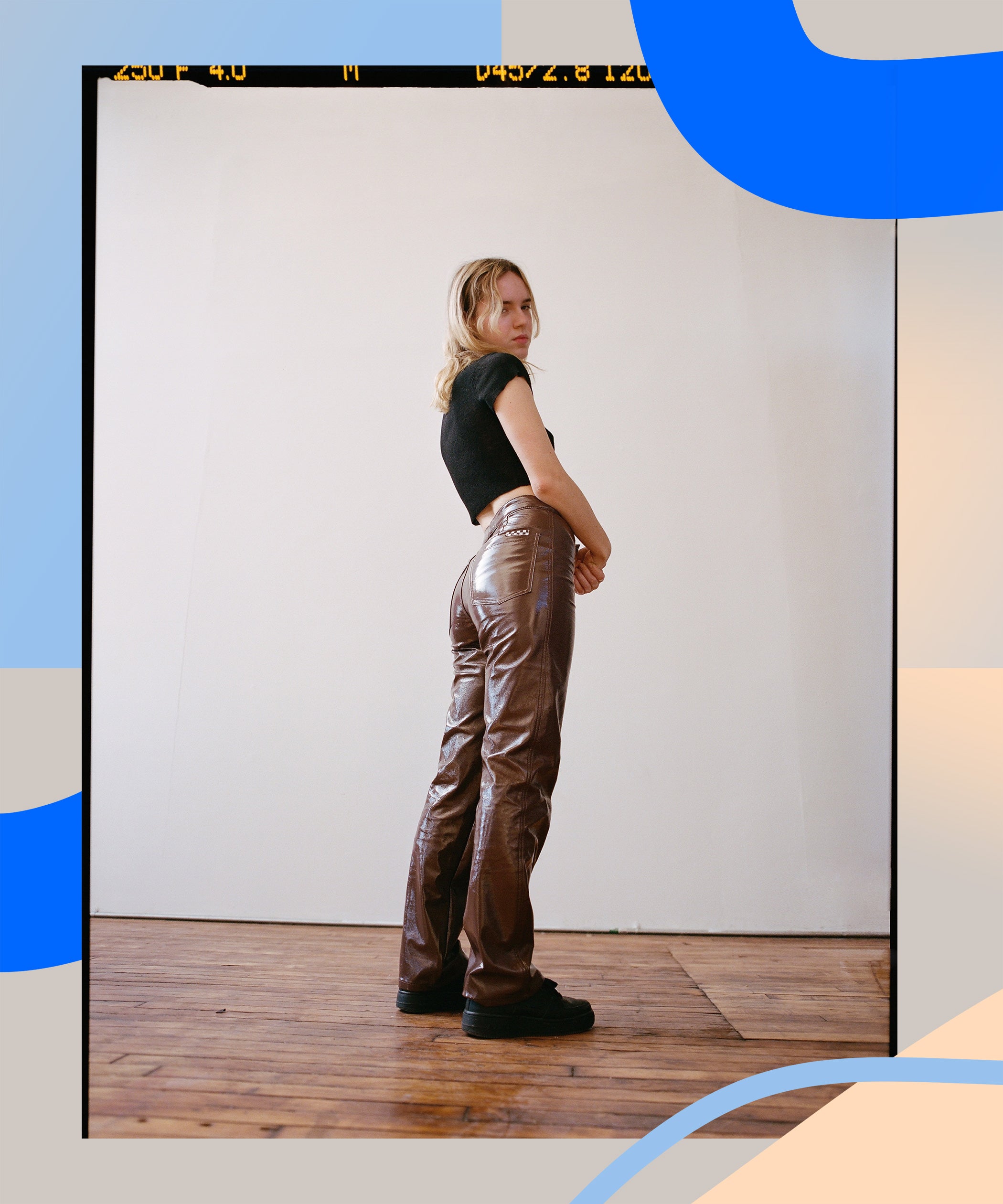 leather look baggy trousers