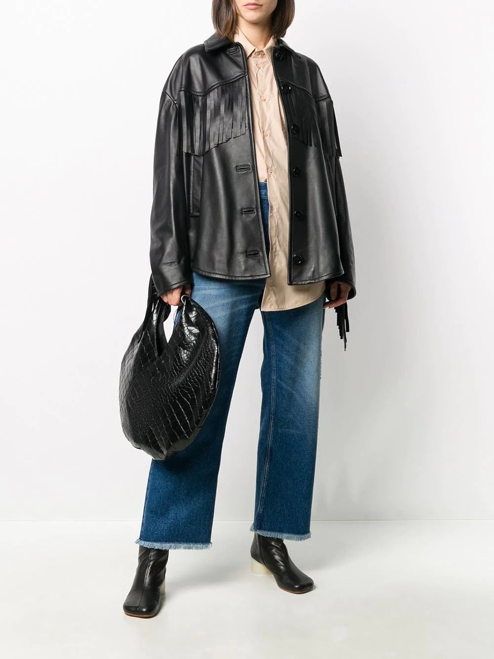 MM6 by Maison Martin Margiela + Oversized Fringe Leather Jacket