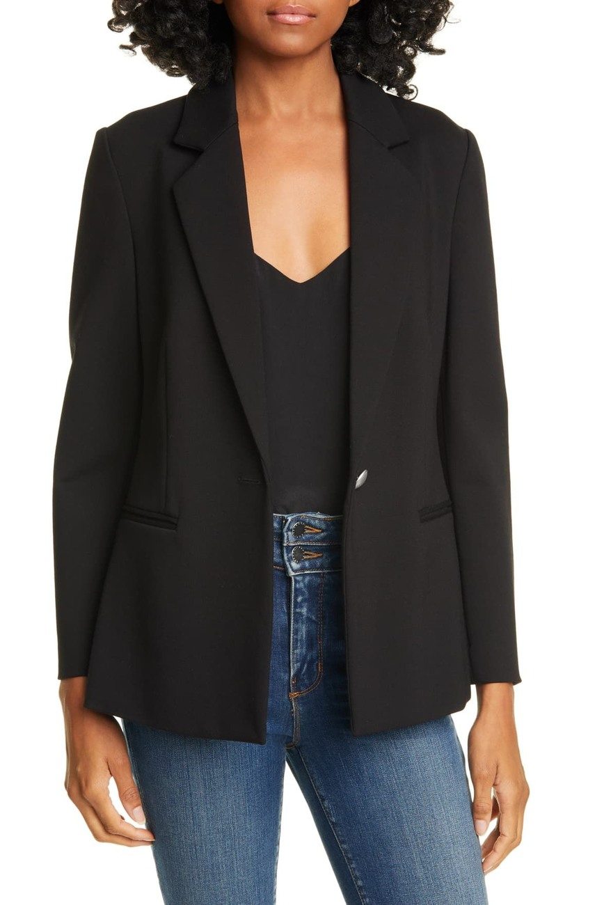 L’Agence + Scout Solid One Button Notch Lapel Ponte Blazer