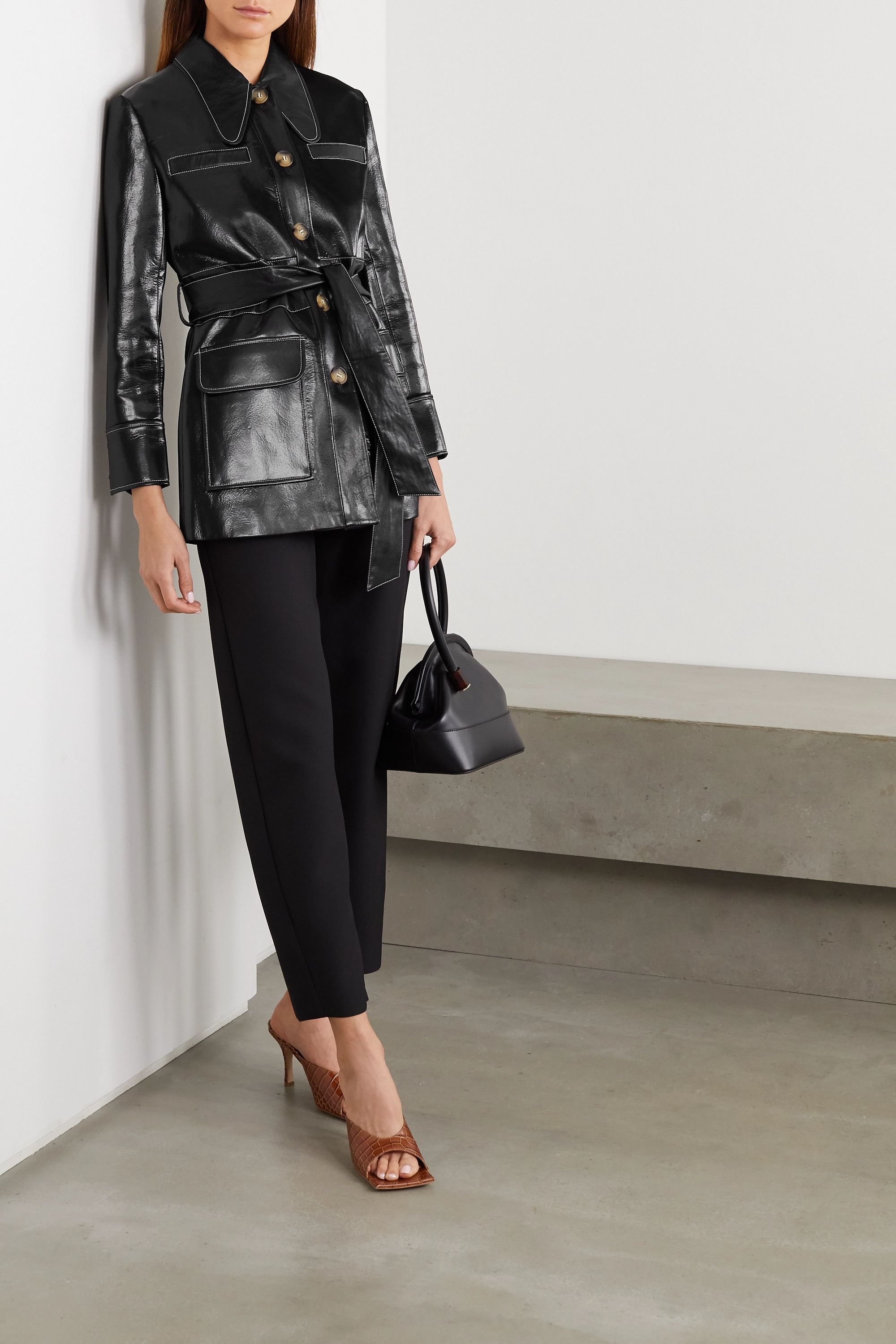 Rejina Pyo + Felix Belted Patent Faux-Leather Jacket