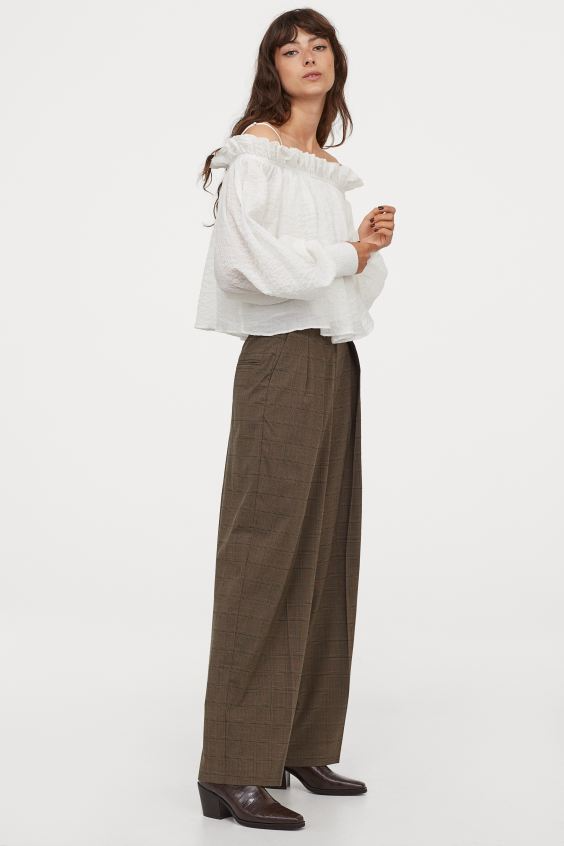 H&M + Wide-Leg Twill Pants