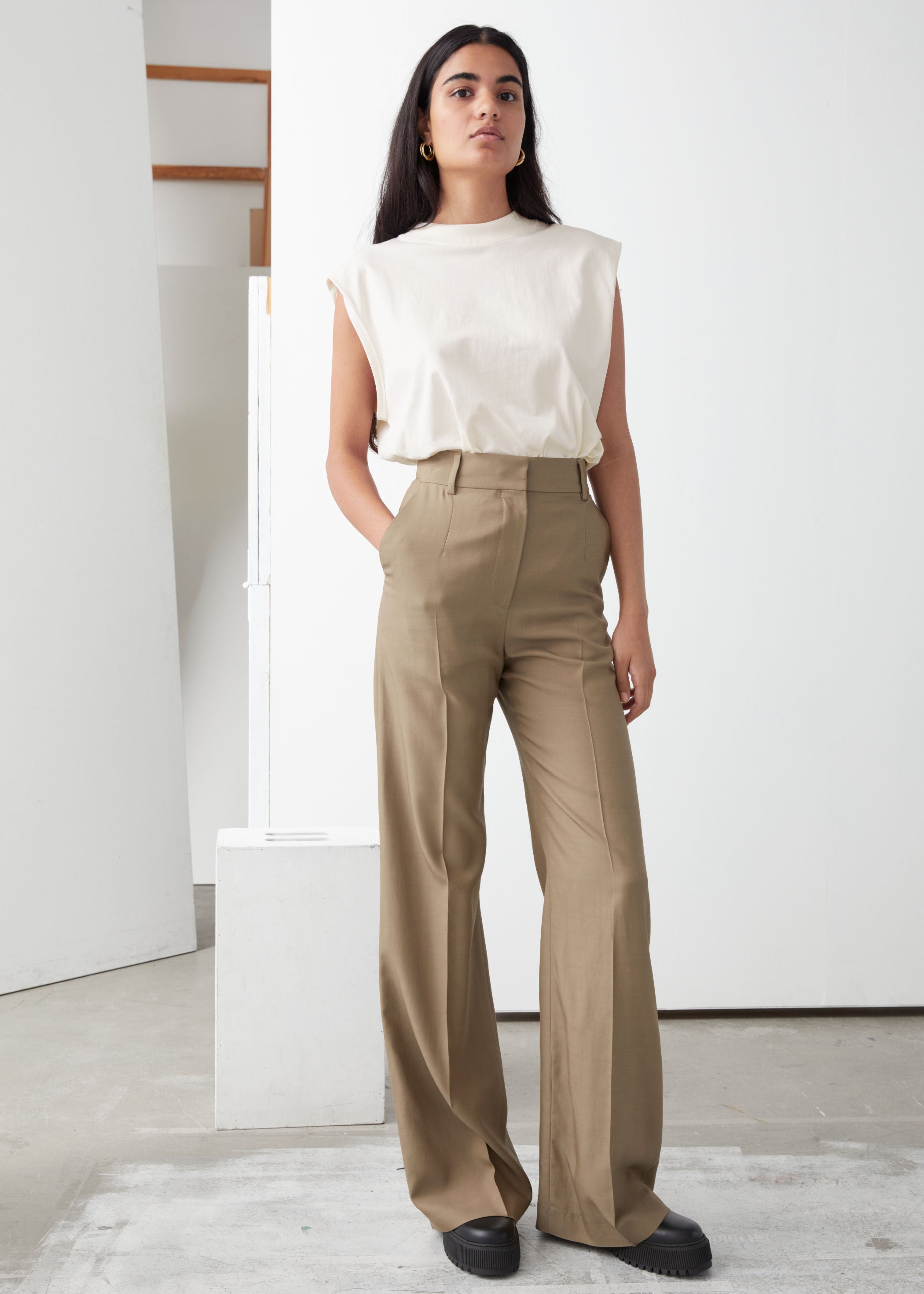 High-Waist Linen Trousers - White - Trousers - & Other Stories