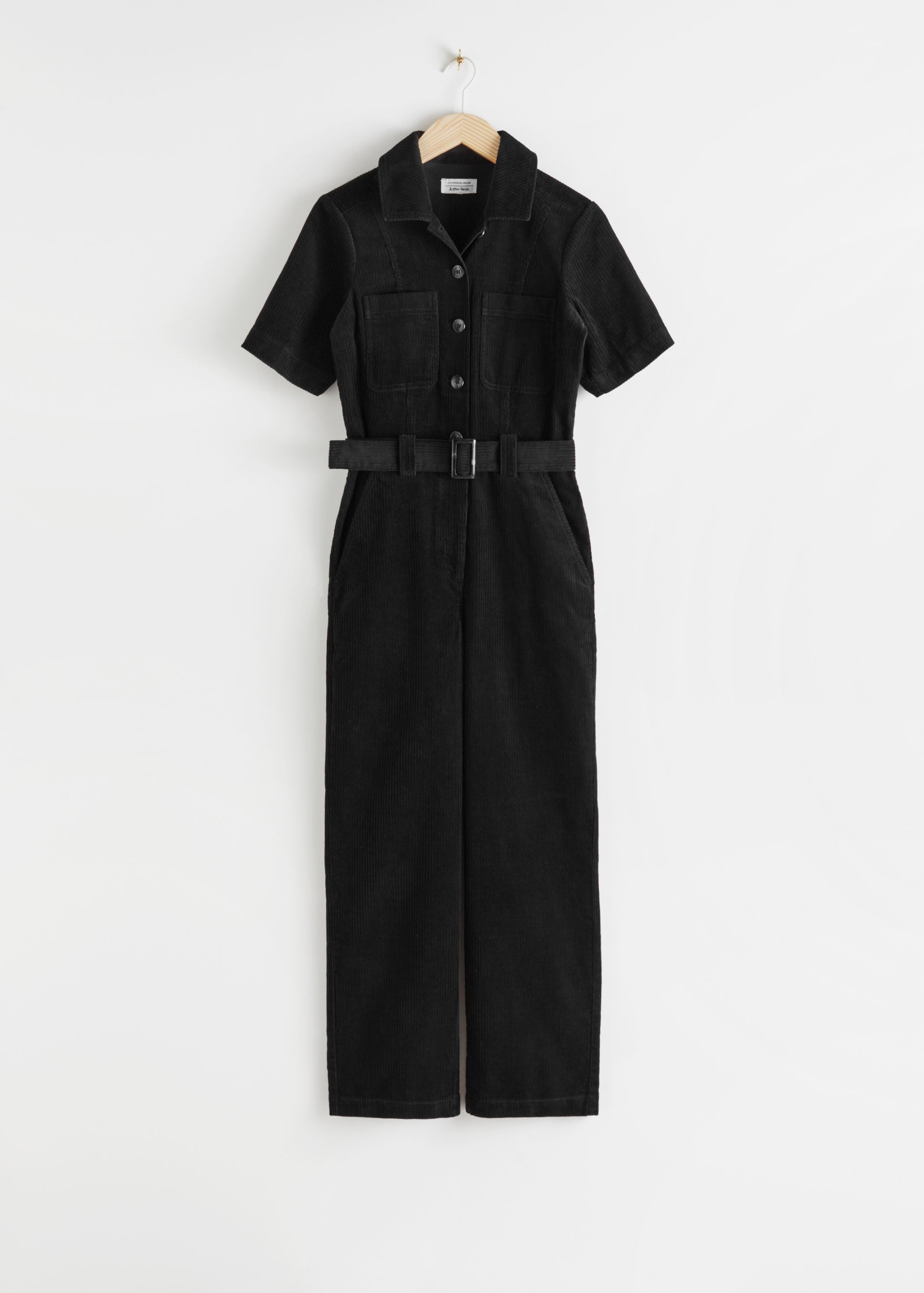 corduroy buckle belt jumpsuit