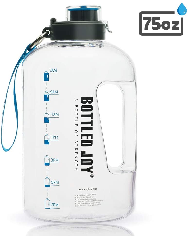 BOTTLED JOY + Half Gallon Water Bottle with Straw Lid, BPA Free 75oz