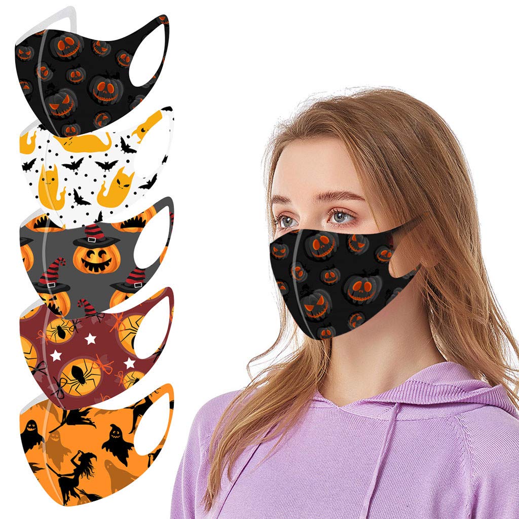 Hotkey + 5PC Halloween Face Protection for Adults Reusable Washable ...