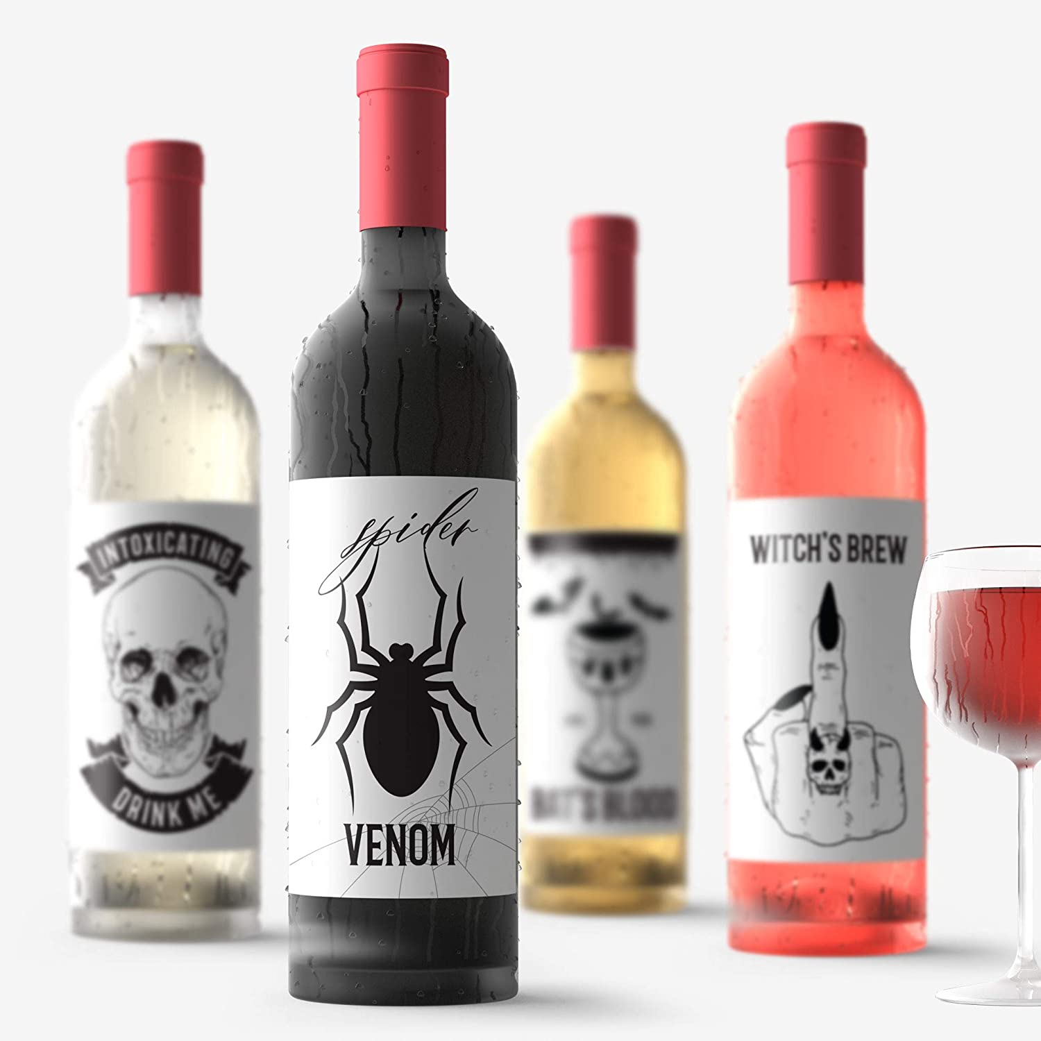 RitzyRose Halloween Party Wine Bottle Labels Happy Hallowine Creepy Dark Bats Blood Witchs