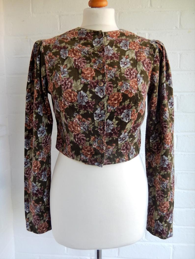 Laura Ashley + Vintage Edwardian Floral Corduroy Jacket UK 10