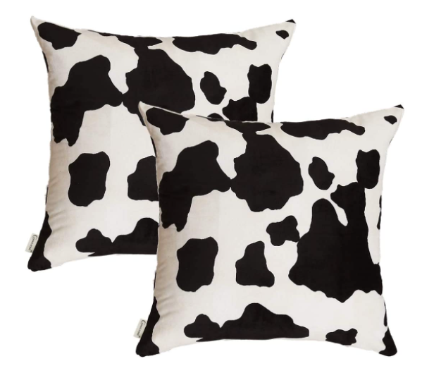 fuzzy cow print pillow