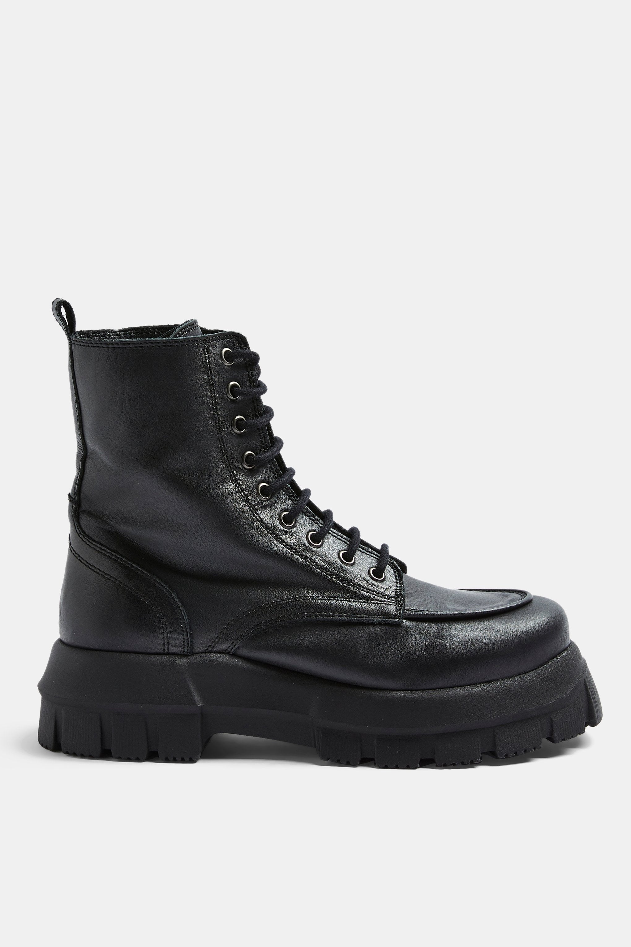 Topshop + AVA Black Leather Chunky Lace Up Boots