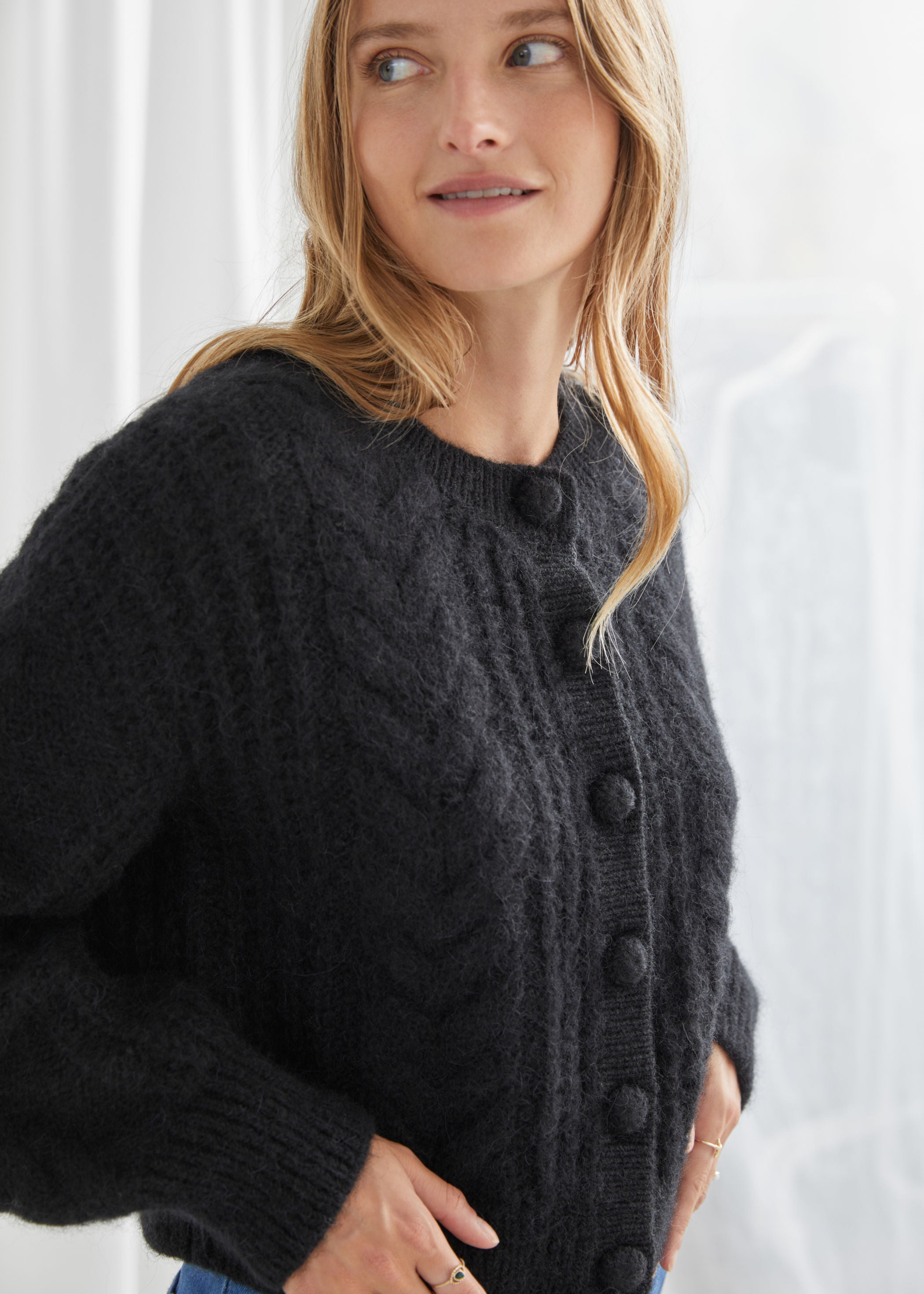 Other Stories Cropped Button Up Knit Sweater