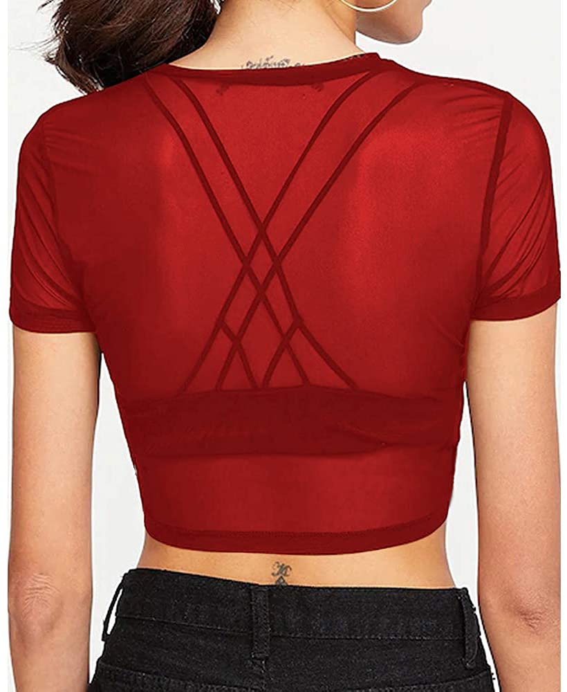 Red mesh top store short sleeve