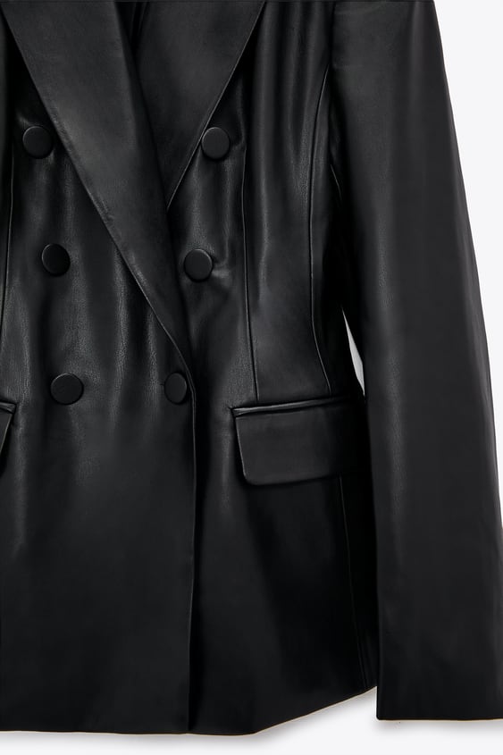 zara double breasted leather blazer