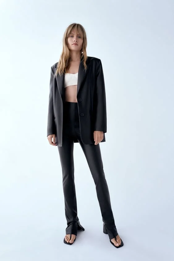 Zara Faux Leather Leggings Extra Long Trousers Zip - Depop