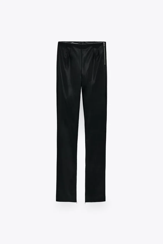 NWT Zara Black Extra Long Faux Leather Leggings Pants Trousers