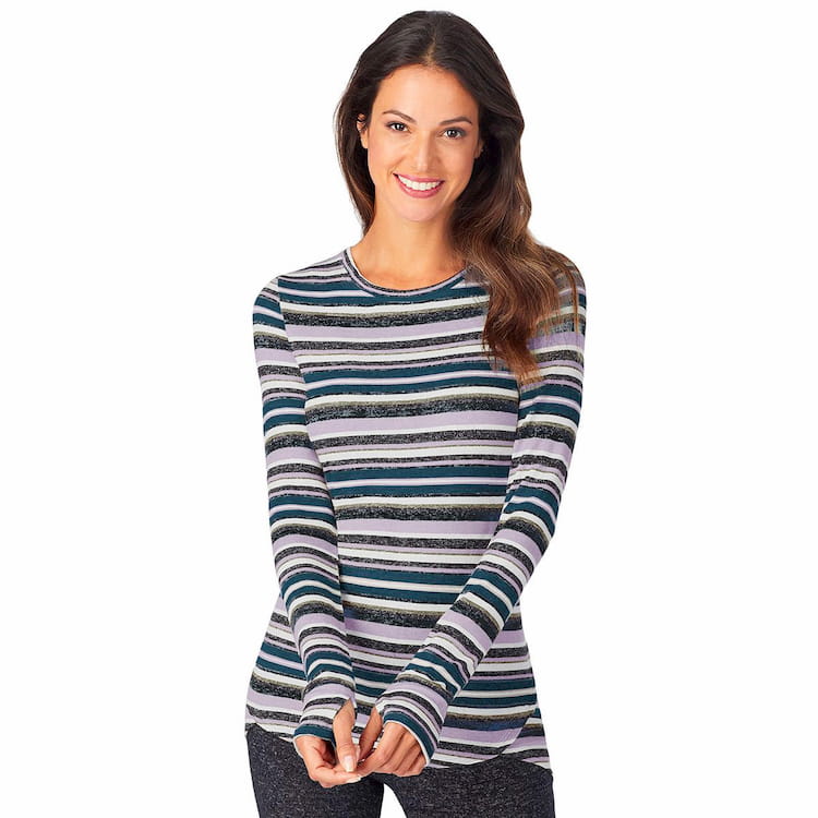 Cuddl Duds Soft Knit Long-sleeve Crewneck Top In Heather Grey