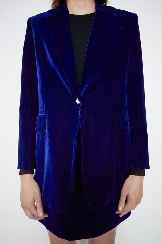 zara blue velvet blazer