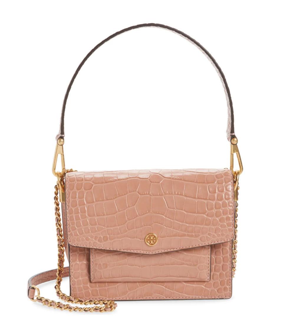 Tory Burch + Robinson Embossed Double Strap Leather Flap Bag