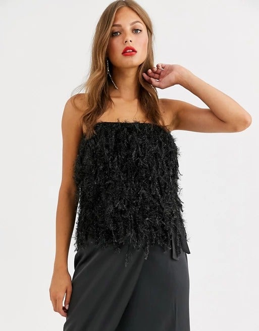 Asos Design Faux Feather Bandeau Top