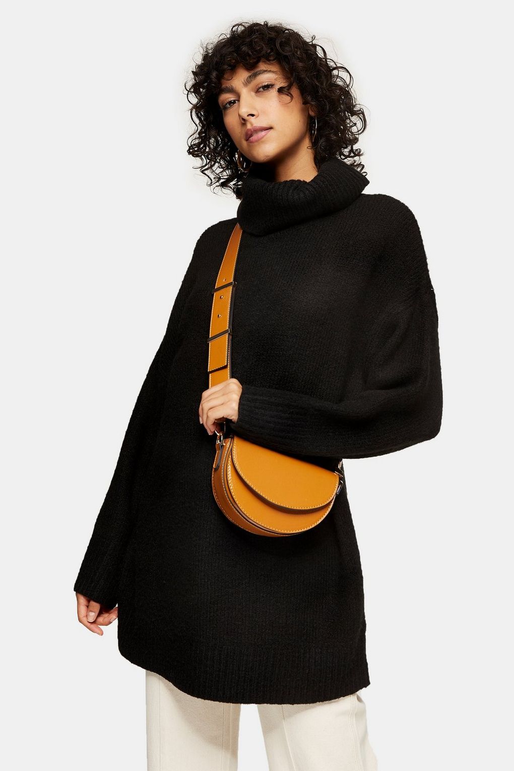 Topshop + Oversized Roll Neck Knitted Sweater Dress