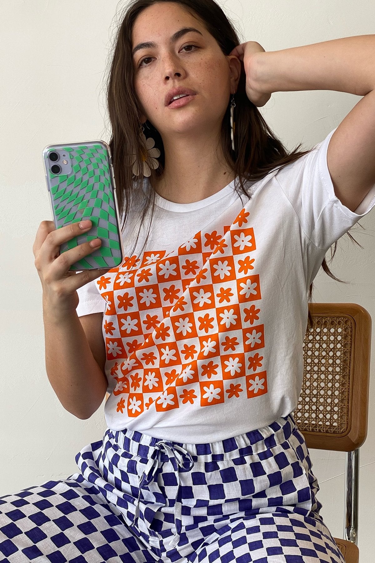 Lisa Says Gah + Daisy Check T-Shirt X LSG – Orange Daisy Check