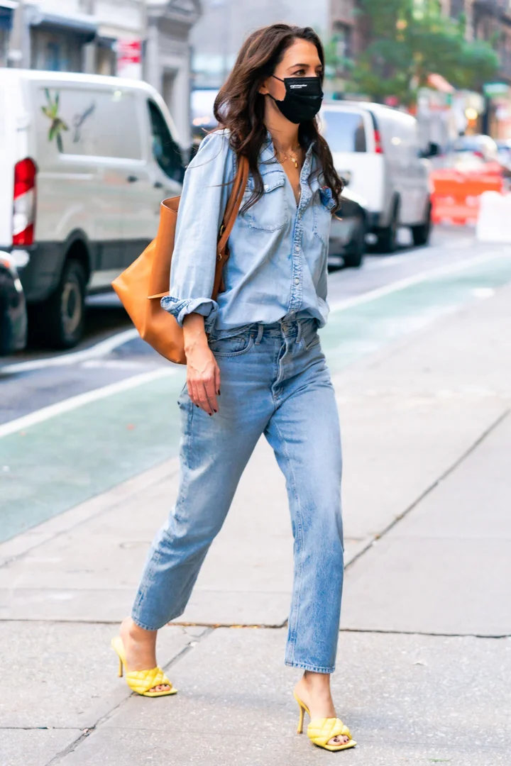 Katie Holmes Double Denim & Heels Outfit Is So Chic