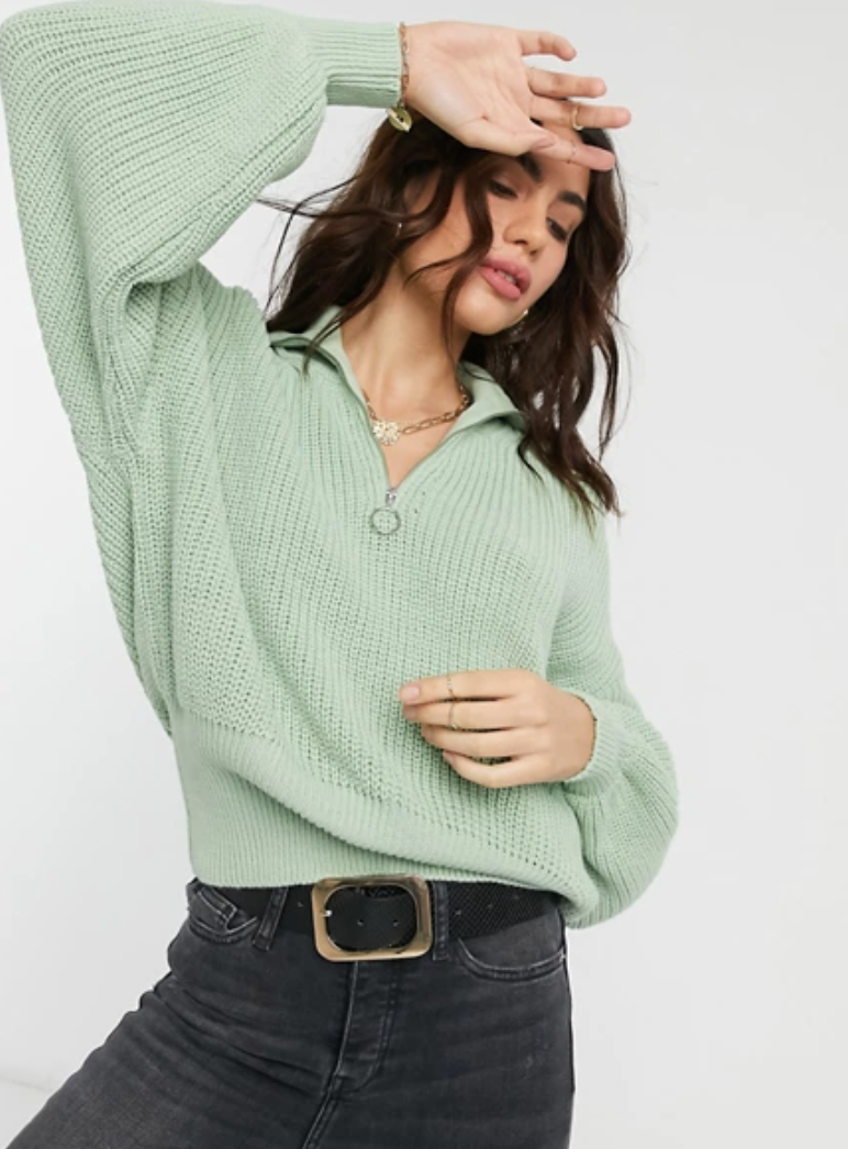ASOS DESIGN + Zip Front Sweater With Collar