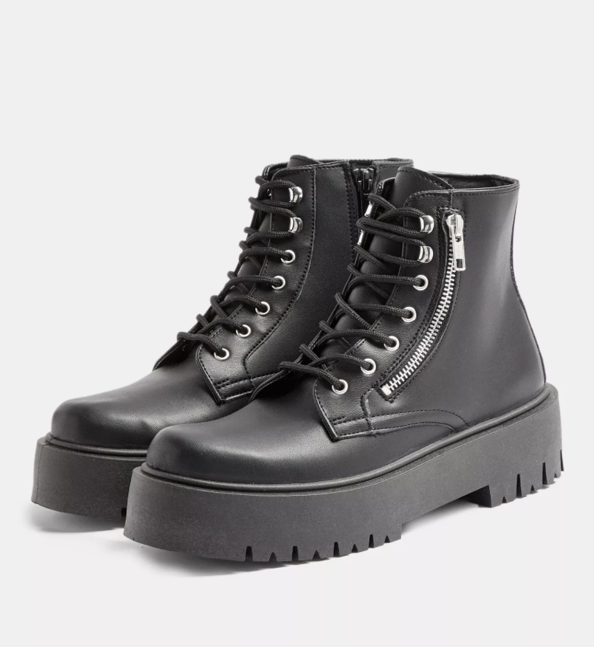 Topshop + BOUNCE Black Zip Chunky Boots