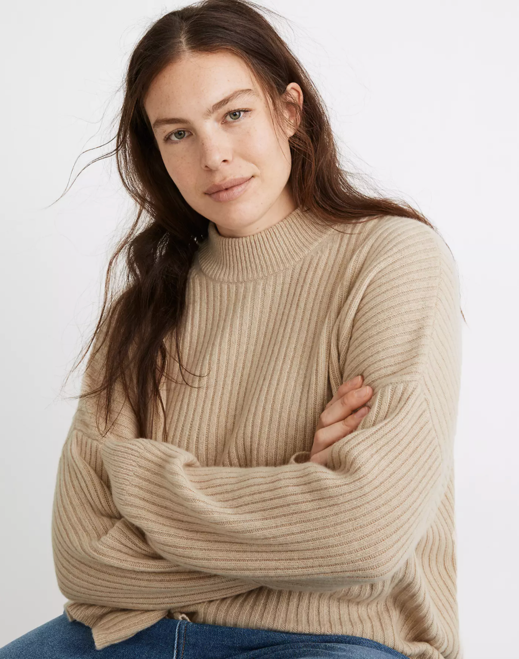 Madewell + (Re)sourced Cashmere Ribbed Mockneck Pullover Sweater