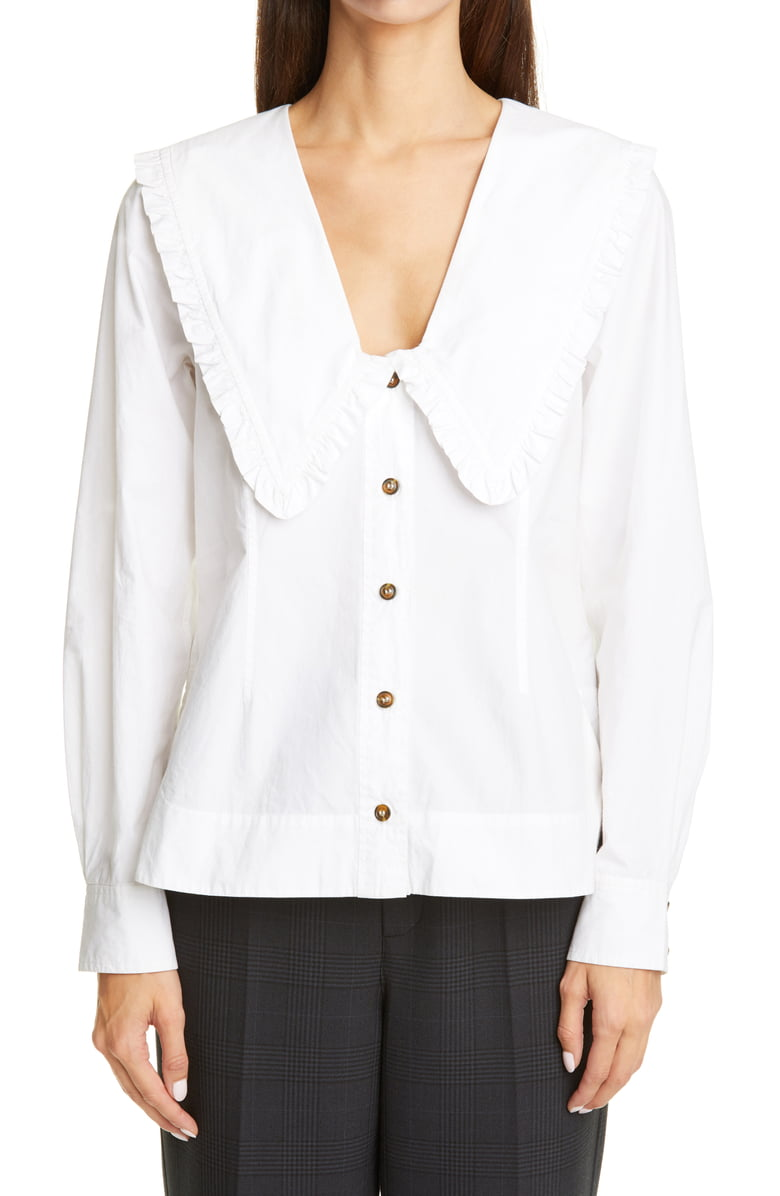 ganni cotton poplin wrap shirt