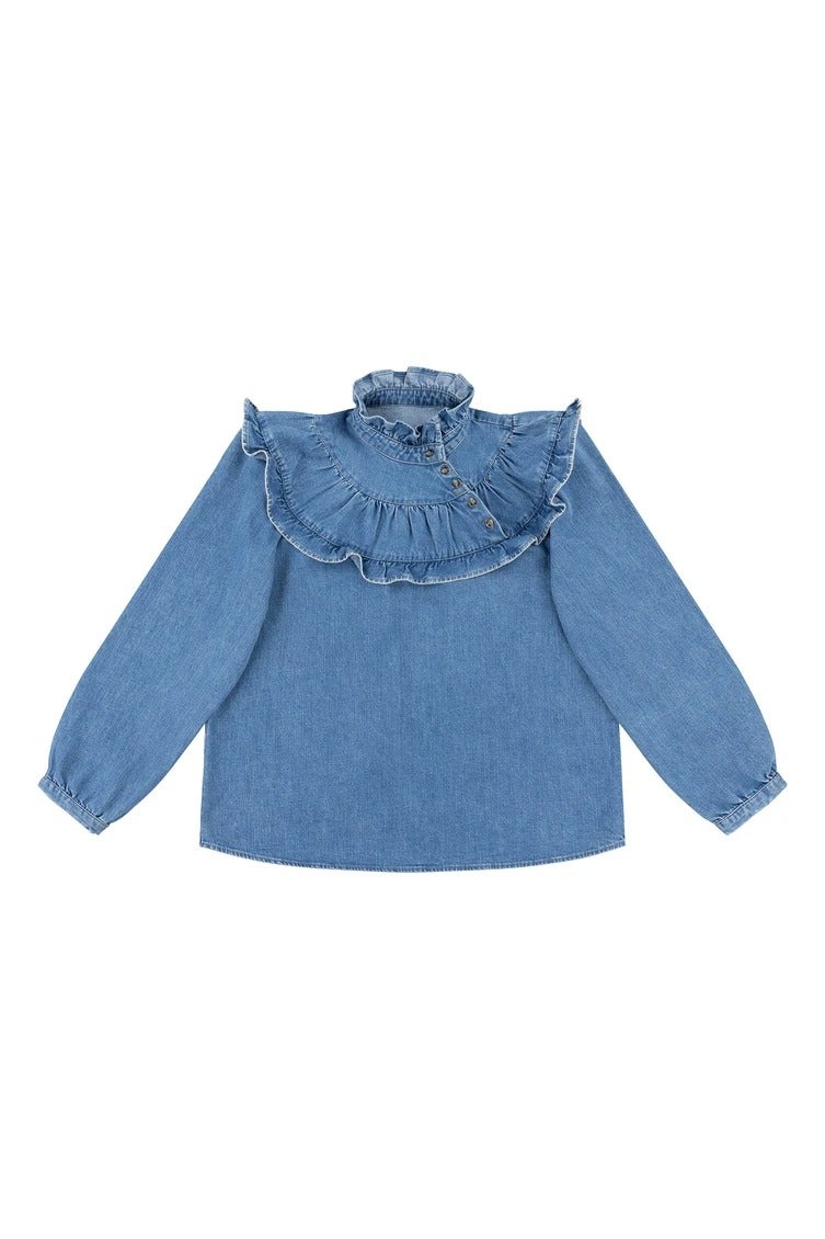 seventy + mochi + Victoria Blouse in Washed Indigo Denim