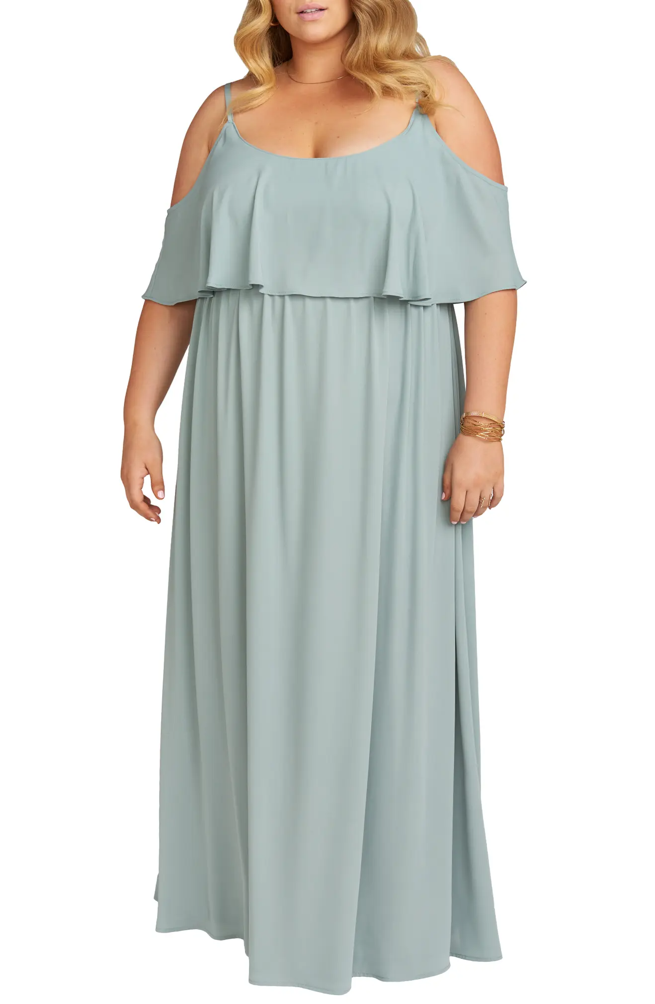 Caitlin cold hotsell shoulder chiffon gown