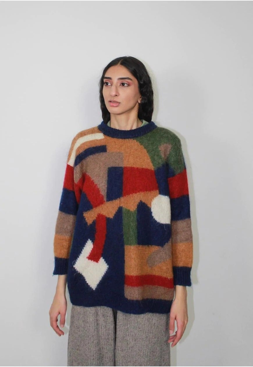 area eighteen + 1970s Oversized Mohair Jumper Abstract Colour Block Vintage