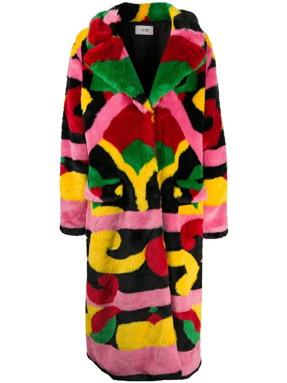 Kirin + Abstract-Print Faux Fur Coat