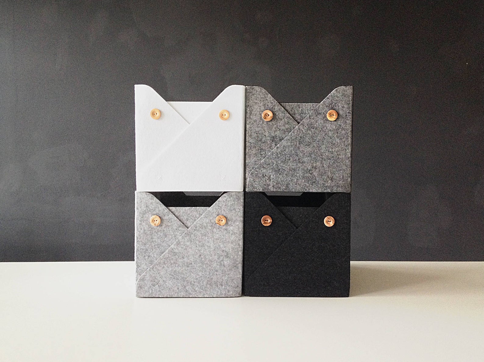 WoollyClouds + Set of 4 Felt Storage Boxes