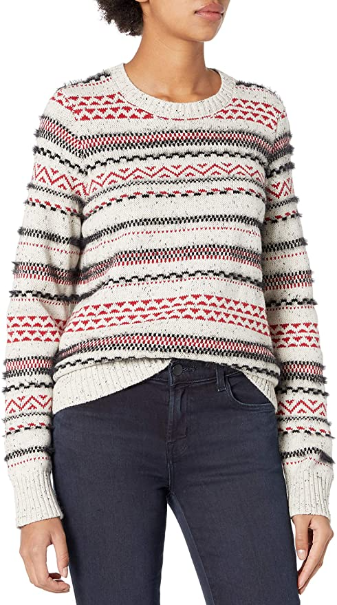 Lucky Brand + Crew Neck Striped Fairisle Sweater