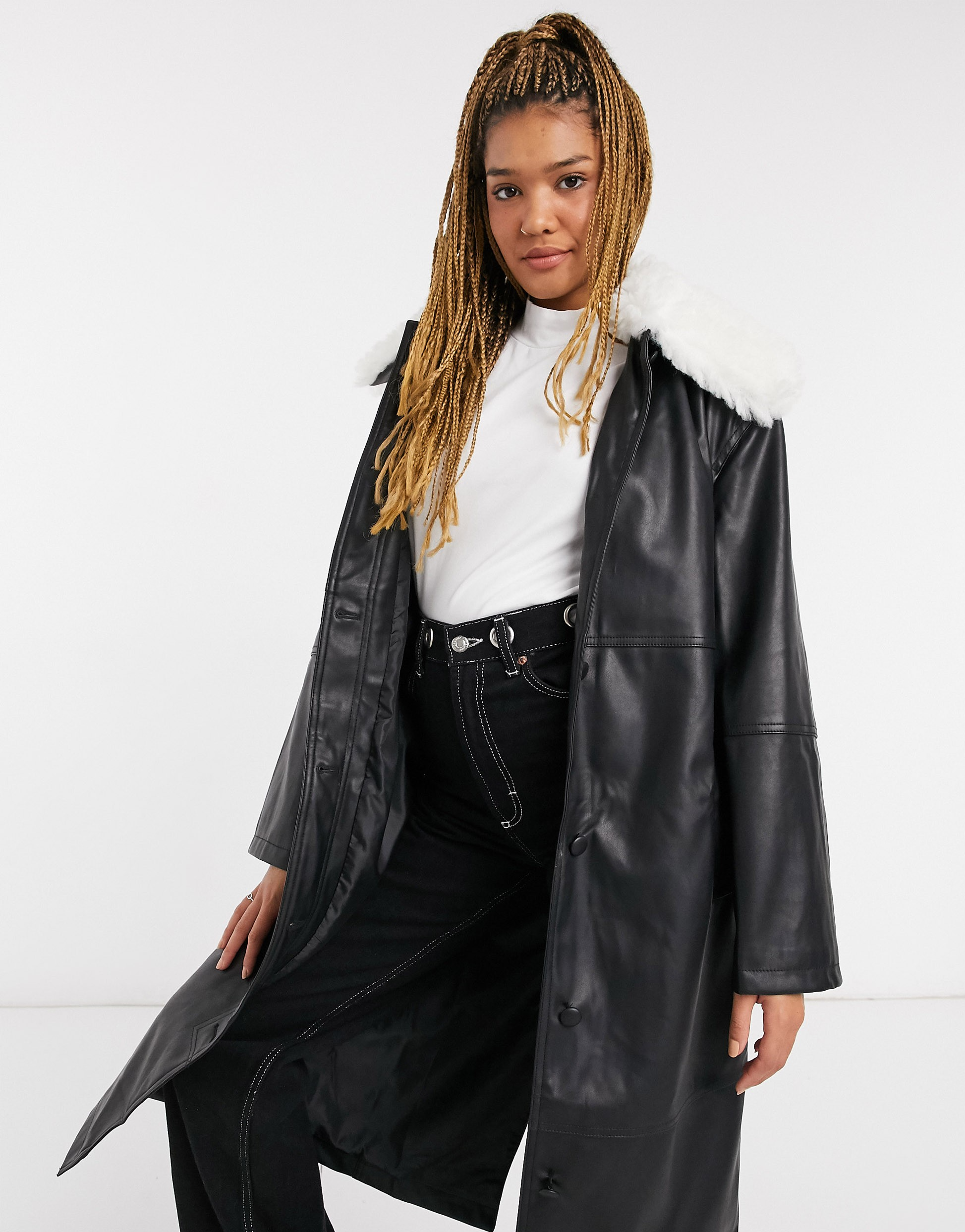 leather trench with fur