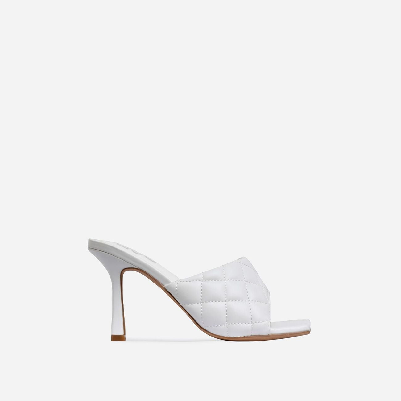 EGO + Tropez Square Toe Quilted Heel Mule In White Faux Leather