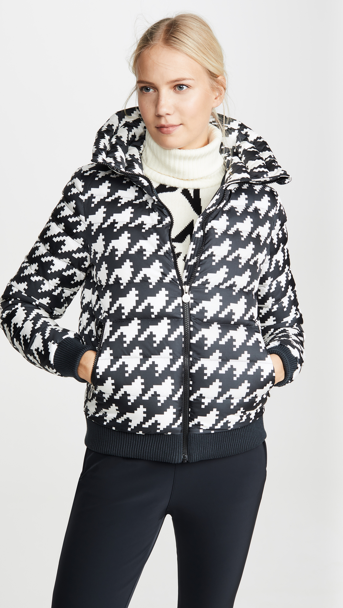 Perfect Moment Women's Houndstooth Moment Puffer - Camel, Black & Whit
