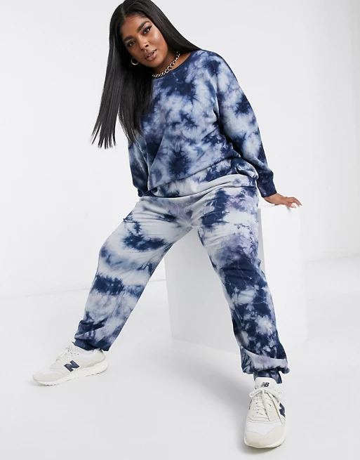 Noisy May Curve Sweatpants In Blue Tie Dye