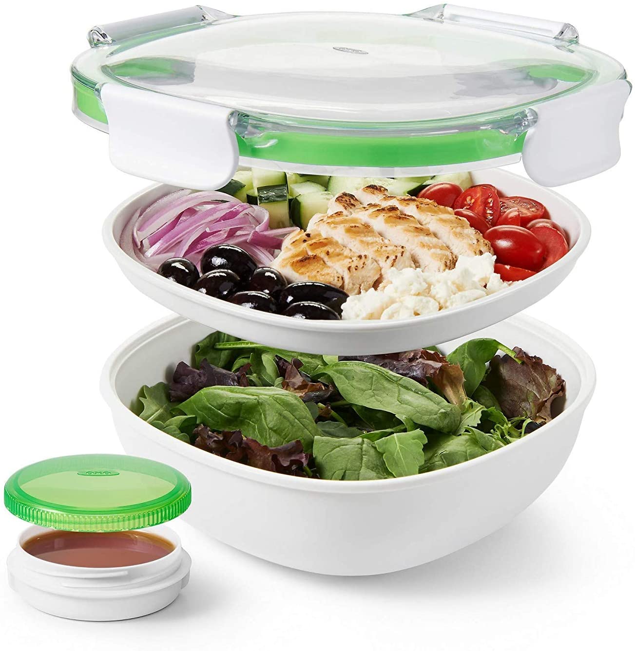 1 portable salad lunch container with seasoning container in the