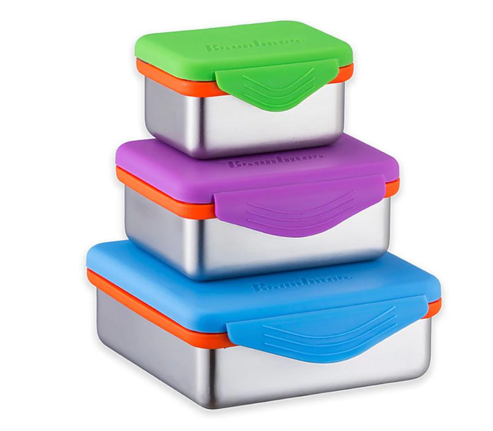 3Pcs Stainless Steel Snack Containers with Silicone Lid Portable