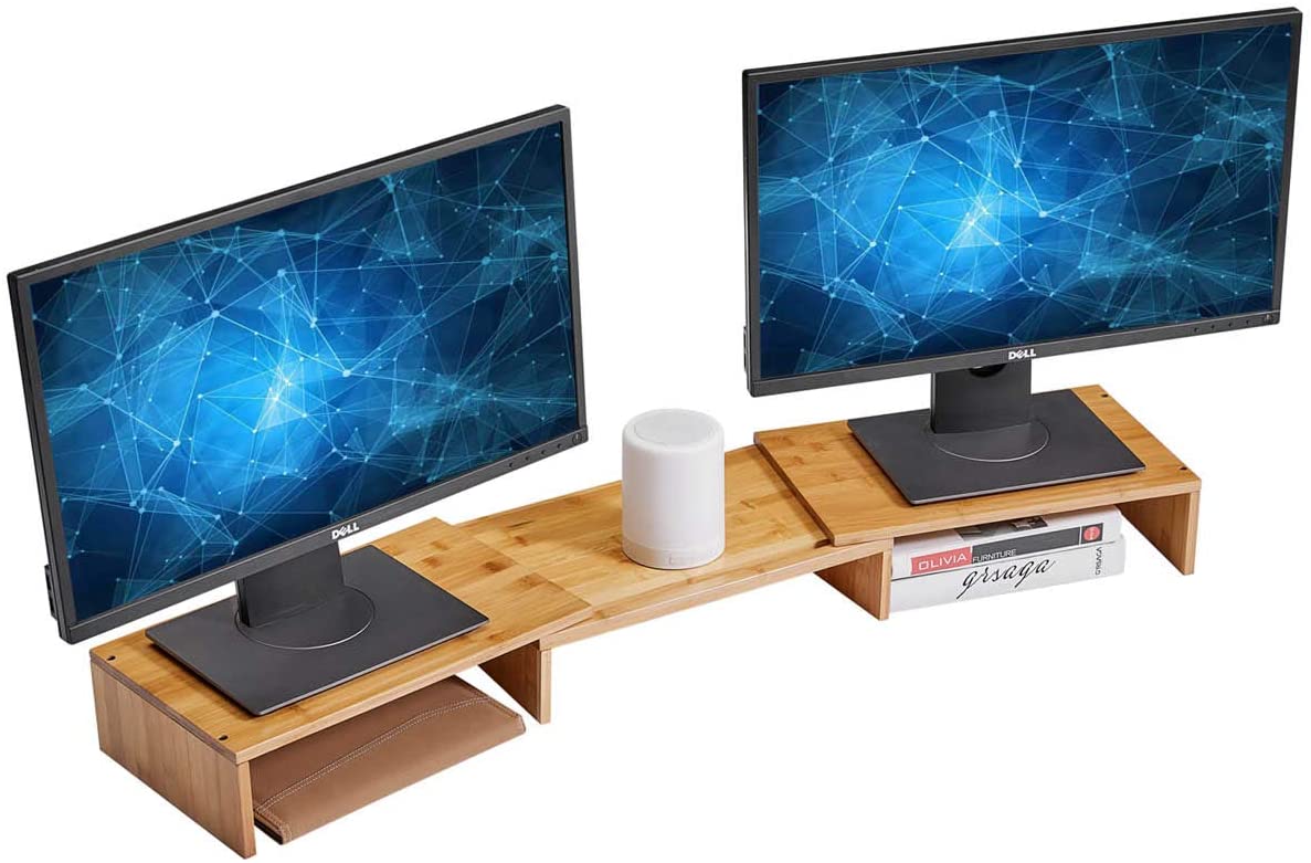 bamboo dual monitor stand