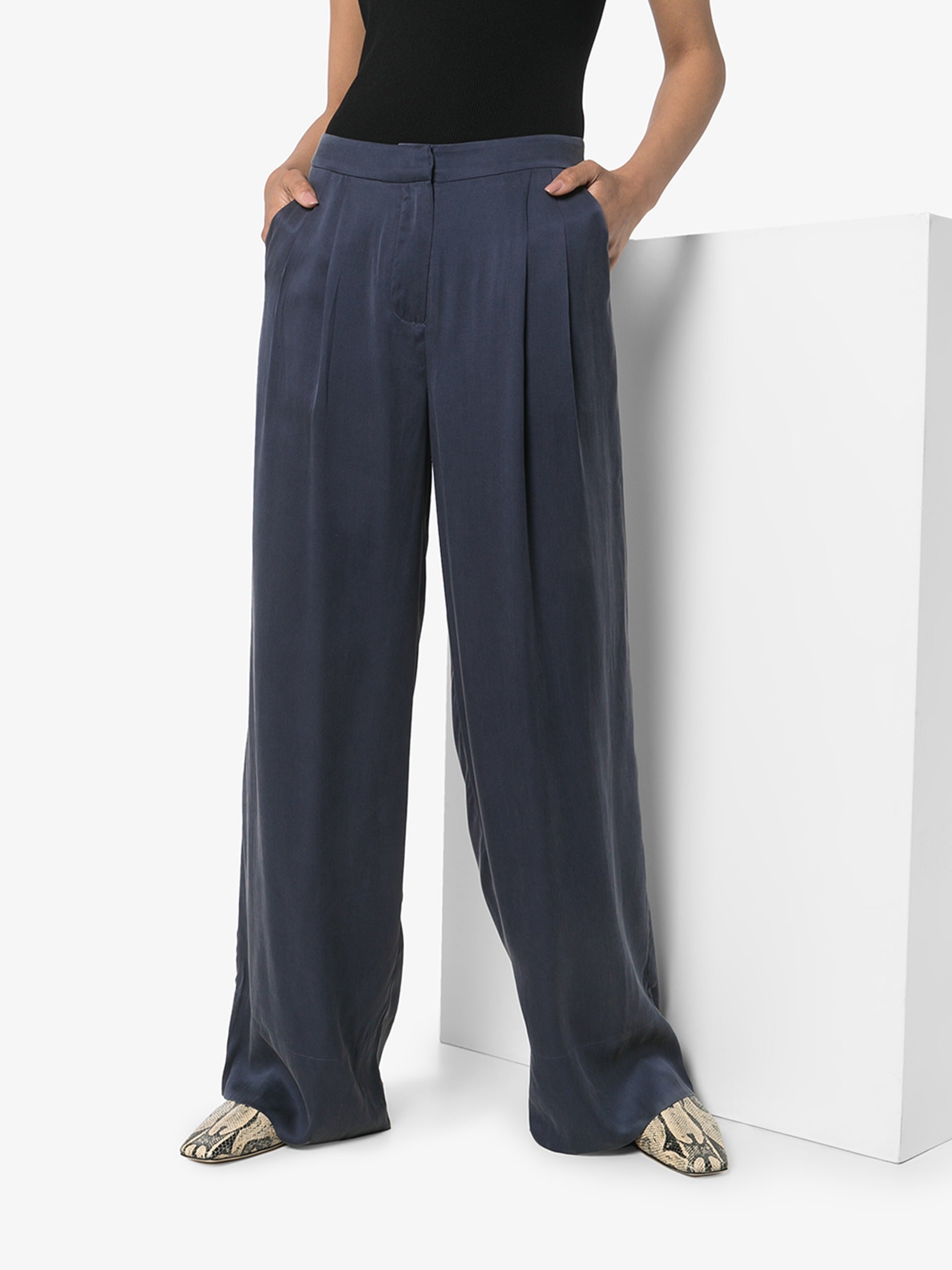 St. Agni + Patti Wide Leg Silk Trousers