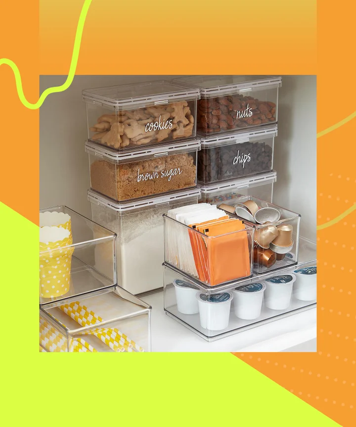 Set of 8 Stackable Pantry Organizer Bins, Clear Plastic Storage Bins for  Home Ed